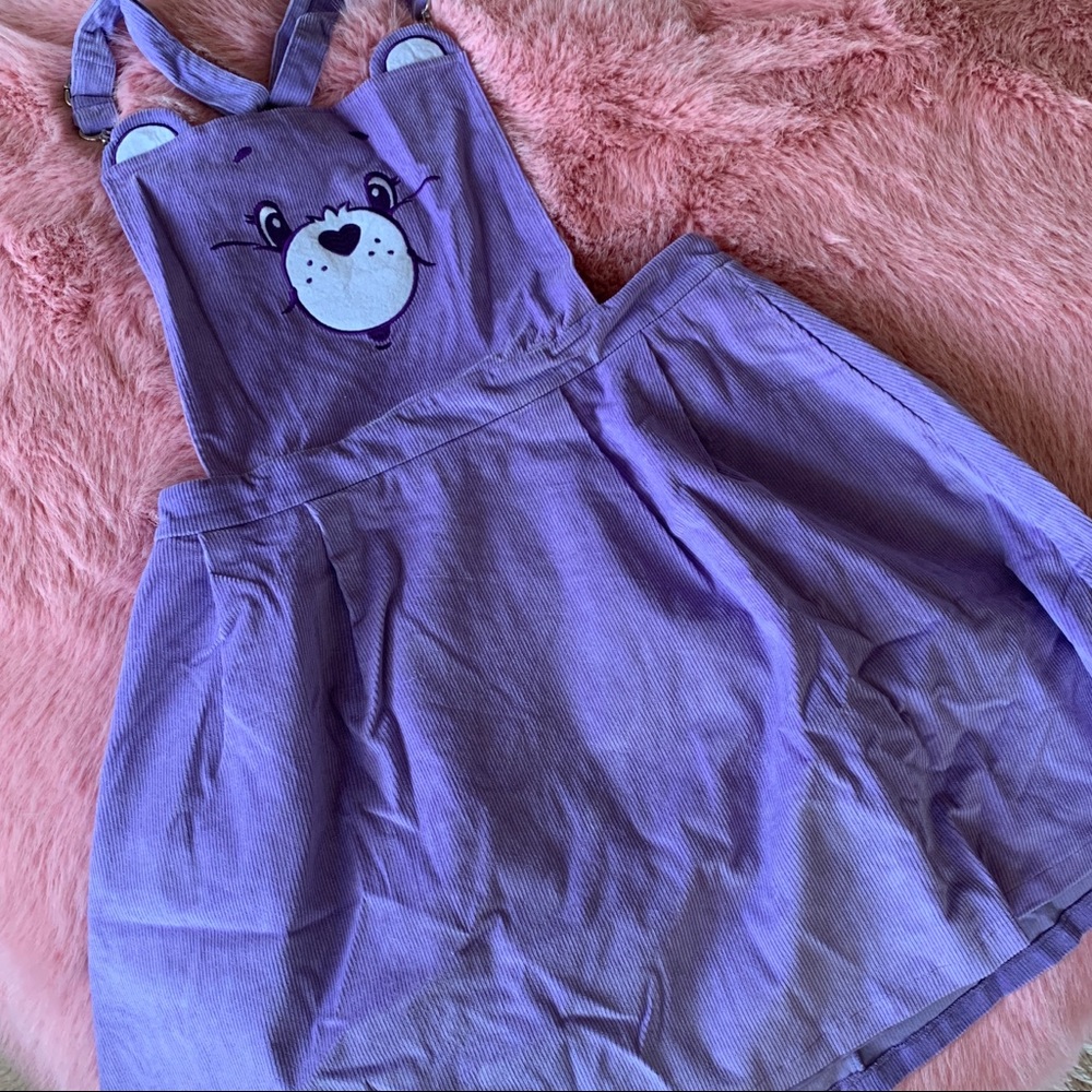 New Care Bears x Dolls Kill Lilac Corduroy Pinafore Romper Mini Dress